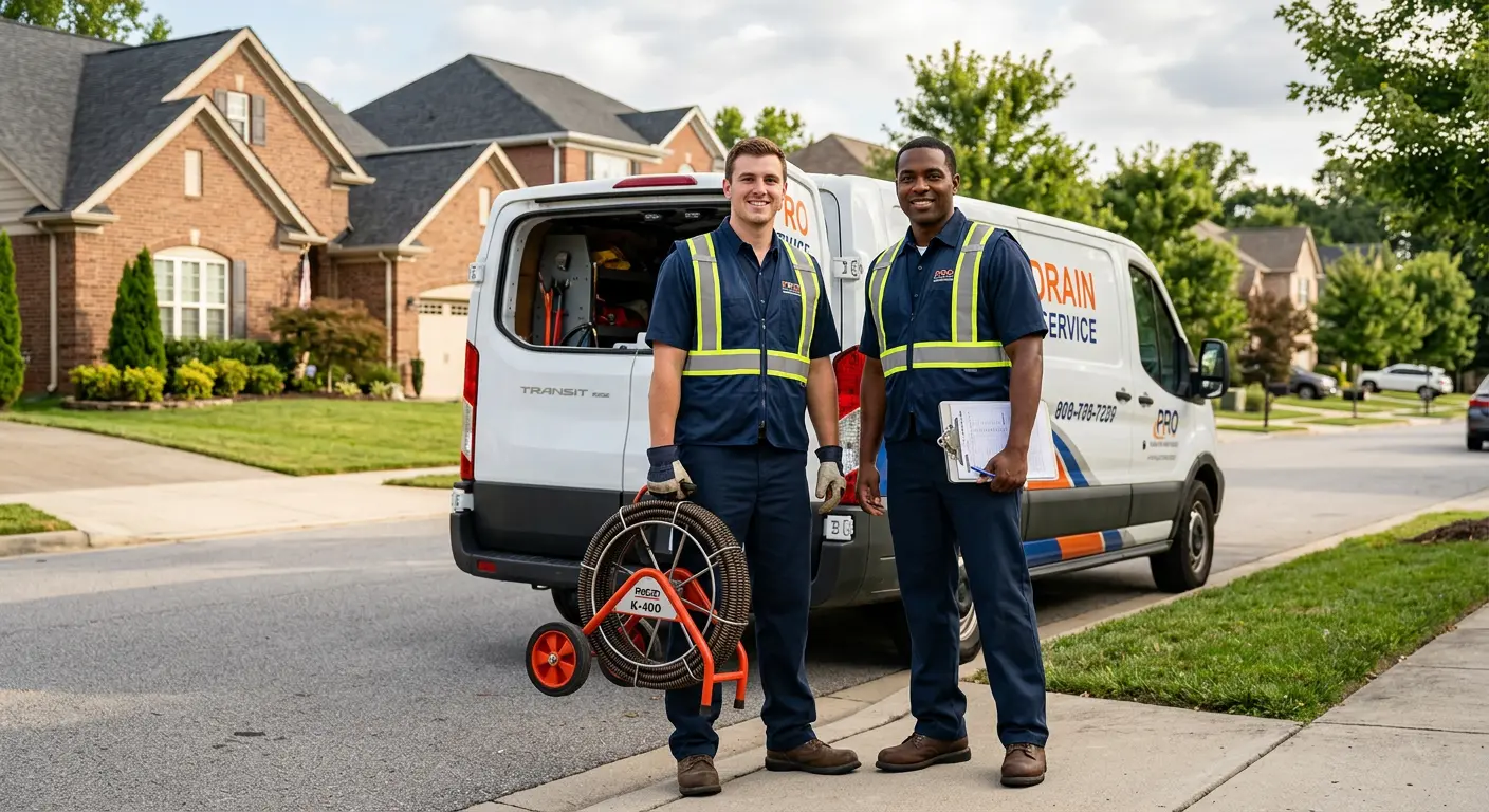 Sewer and drain service team with equipment ready for work in South Plainfield